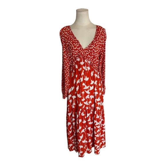 DIANE VON FURSTENBERG DVF Target Orange White Floral Midi Dress Size S Spring - Picture 4 of 7